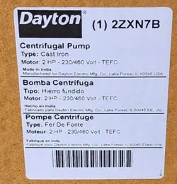 DAYTON 2ZXN7B CAST IRON 2 HP CENTRIFUGAL PUMP 208-230/460V