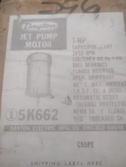 PUMP MOTOR 1HP-3450