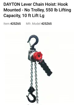 DAYTON 425Z65 LEVER CHAIN HOIST, 550 LB LOAD CAPACITY, 10 FT HOIST LIFT, 13/16