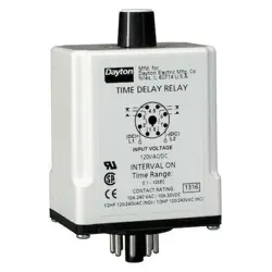 DAYTON 1EGC9 TIME DLAY RLAY,120VAC/DC,10A,DPDT,3 SEC.