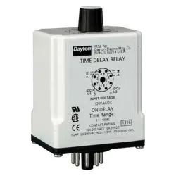 DAYTON 1EGB9 TIME DELAY RELAY,120VAC/DC,10A,DPDT