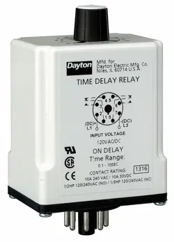 DAYTON SINGLE FUNCTION TIMING RELAY, 24VAC/DC, 10A @ 240V, 8 PINS, DPDT