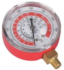 DAYTON GAUGE, 2-3/4 IN DIA, HIGH SIDE, RED, 500 PSI