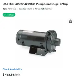 DAYTON 4RU77 PUMP - 3/4 HP