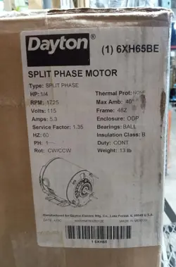 DAYTON 6XH65BE SPLIT PHASE MOTOR,1/4 HP,1,725 RPM,115V, 48Z FRAME