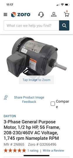 3-PHASE GENERAL PURPOSE MOTOR, 1/2 HP HP, 56 FRAME, 208-230/460V