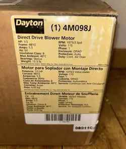 DAYTON DIRECT DRIVE BLOWER MOTOR: 3 SPEED 1/3 HP, 115V MODEL 4M098J