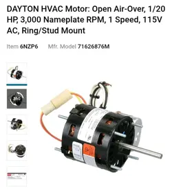 DAYTON 6NZP6 A BLOWER MOTOR 1/20 HP 3000 RPM 115V 3.3 , 71626876M