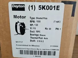 DAYTON MOTOR 5K001E1/20 HP  1550 RPM  115 VOLT  AUTO OVERLOAD
