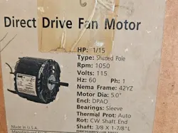 DAYTON MOTOR 3M586B 1/15 HP  1050 RPM  115 VOLT  42YZ FRAME  AUTO OVERLOAD  CW