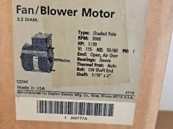 DAYTON MOTOR 3M777A 1/30 HP  3000 RPM  115 VOLT  AUTO OVERLOAD  CW SHAFT END