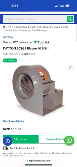 DAYTON 2C939 BLOWER 10 5/8 IN