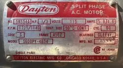 NOS DAYTON SPLIT PHASE ELECTRIC MOTOR 1/3HP  1725RPM 115V USA NO. 5K554A