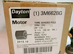 DAYTON SHADED POLE MOTOR 3M662BG 1/40 HP AMPS 1.0 ( NEW SEAL IN BOX )