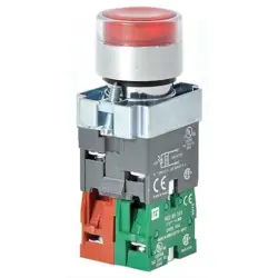 DAYTON 30G206 ILLUMINATED PUSH BUTTON, 22 MM, 1NO/1NC, RED