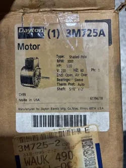 DAYTON MOTOR, 1/30 HP, 60 HZ , 230 VOLT , 1 PH , 3M725A MODEL, 3000 RPM