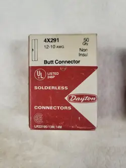 DAYTON SOLDERLESS CONNECTORS 4X291 12-10 AWG BUTT CONNECTORS, BOX OF 50