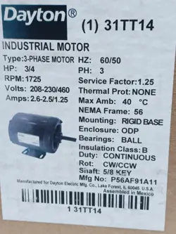 DAYTON 31TT14 3-PHASE MOTOR NIB