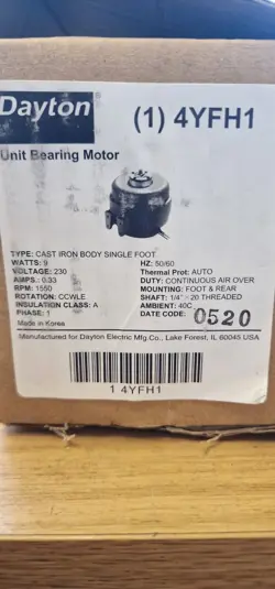 DAYTON UNIT BEARING MOTOR 4YFH1,230V