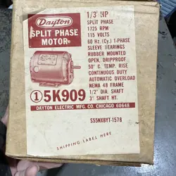 DAYTON SPLIT PHASE ELECTRIC MOTOR 1/3HP 1/2
