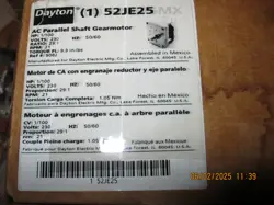 NEW DAYTON 52JE25 AC GEARMOTOR,OPEN,21RPM,230V AC 52JE25