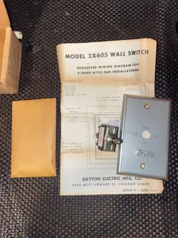 DAYTON 3338450, 2-SPEED FAN SWITCH AO2 2X605A, BRAND NEW IN BOX.