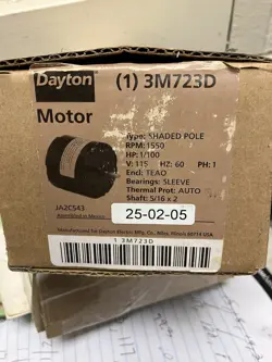 SHADED POLE MOTOR 1/100 HP 115V 1550 RPM NOS DAYTON 3M723D
