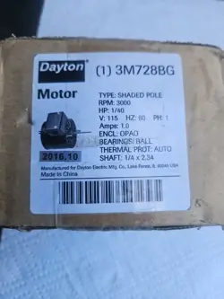 ❄️NEW DAYTON SHADED POLE MOTOR 3M728BG, 3000RPM, ¼HP, 110V, 60HZ, ¼