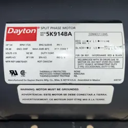 DAYTON SPLIT PHASE MOTOR MODEL NUMBER 5K914BA USED