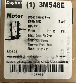 DAYTON 1/30HP 1550RPM 115V 1PH MOTOR 3M546E