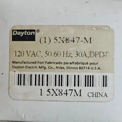 NEW/UN-USED DAYTON 5X847-M RELAY SWITCH 120 VAC 50/60HZ 30A