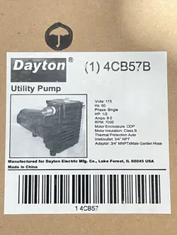 DAYTON 4CB57B PORTABLE UTILITY PUMP 1/2 HP 7000 RPM 8 AMPS(J5)