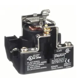DAYTON 5Z542 OPEN POWER RELAY: SURFACE MOUNTED, 120V AC, 5 PINS/TERMINALS