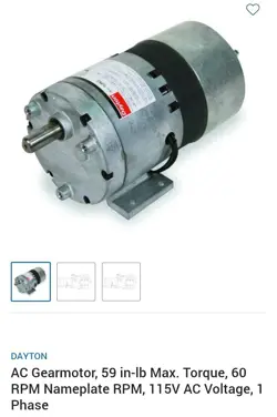 DAYTON 1LPL6 115V AC GEAR MOTOR, PARALLEL, OPEN, SHADED POLE, 60 RPM, 59 IN-LB