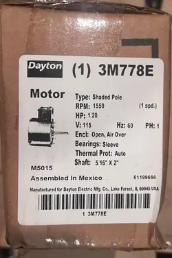 NEW DAYTON 3M778E HVAC MOTOR OPEN AIR-OVER 1/20 HP 1550 RPM 115VAC STUD MOUNT