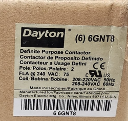 6X DAYTON 6GNT8 CONTACTOR DP, 75A, 2P, 208-240V NEW CASE NIB