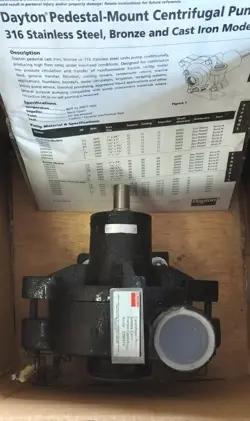 NEW. DAYTON CENTRIFUGAL PEDESTAL PUMP,HP REQ. 1-1/2, MODEL: 2ZWX7