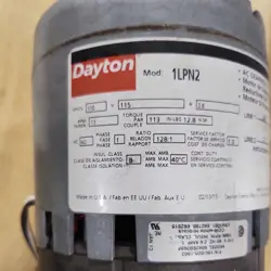 DAYTON 1LPN2 AC GEARMOTOR, 113 IN-LB MAX. TORQUE, 13 RPM NAMEPLATE RPM, 115V AC 190735144091
