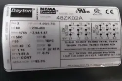 DAYTON 48ZK02A 1 HP 1765 RPM 230/460VAC 3-PHASE GENERAL PURPOSE MOTOR