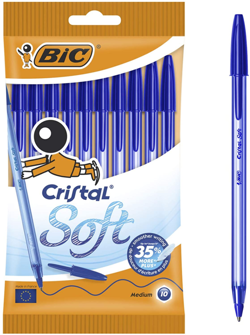 CRISTAL SOFT BALL PENS - PACK OF 10 - BLUE COLOUR - MEDIUM POINT (1.2 MM) -