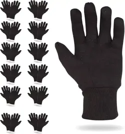 LOT OF 12 PAIR BROWN JERSEY GLOVES WORK COTTON GLOVES SIZE LARGE