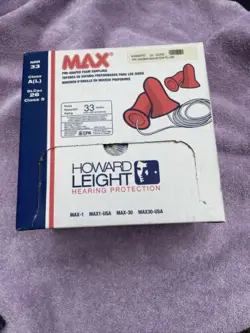 HOWARD LEIGHT MAX-30 CORDED ORANGE EAR PLUGS. BOX OF 100