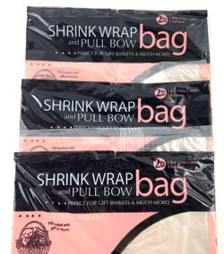 LOT 3 SHRINK WRAP BAGS FOR GIFT BASKETS W/PULL BOW 24X30 INCHES CLEAR PACK NEW
