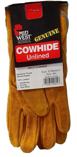 MIDWEST QUALITY GLOVES GENUINE SPLIT COWHIDE UNLINED BROWN SIZE 8 MEDIUM NWT