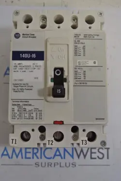 ALLEN BRADLEY 140U-I6C3-C15M 3P 600V 15A CIRCUIT BREAKER - NEW TAKE OUT