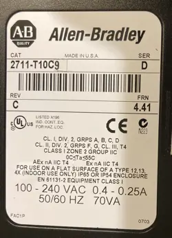 ALLEN BRADLEY 2711-T10C9 SER D PANELVIEW 1000 COLOR TOUCH RS232(DH485) FRN 4.41
