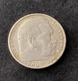 1935-F GERMANY THIRD REICH 5 REICHSMARK 0.9000 SILVER ASW 0.4016 OZ FREE SHIP