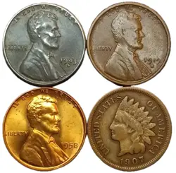 OLD US COIN LOT INDIAN HEAD PENNY, WW2 STEEL CENT, LINCOLN WHEAT CENT SET