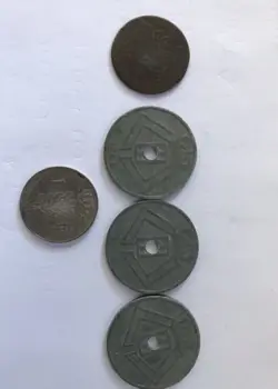 5 X OLD BELGIUM COINS 1857, 1943  BELGIUM WW2 COLLECTABLE, 1970