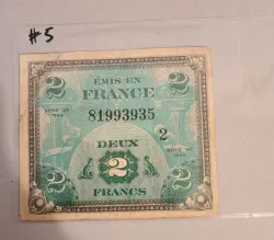 WW2 FRENCH 2 FRANC 1944 (ALLIED OCCUPATION CURRENCY) FRANCE BANKNOTE WWII NOTE#5